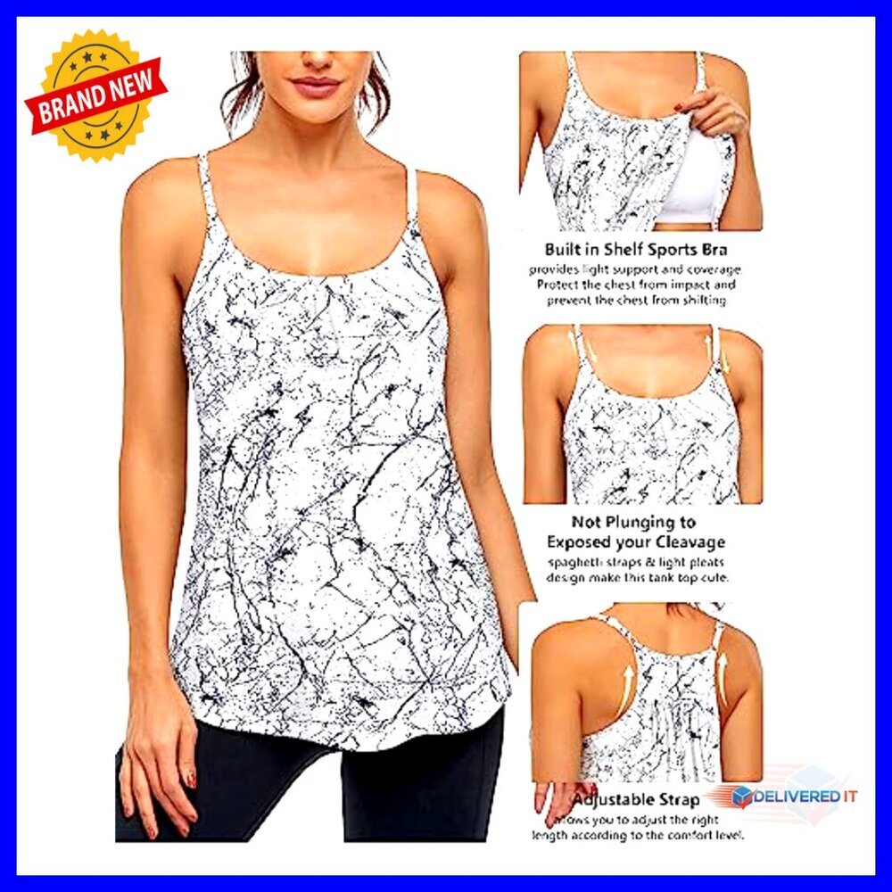 Women's Workout Tank Top with Built-In Bra, Racerback, Yoga Activewear - Picture 5 of 6